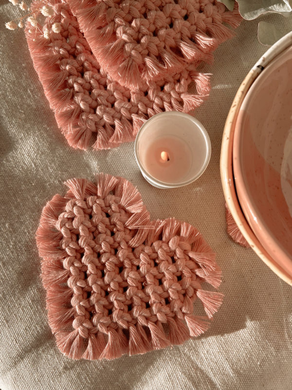 Dessous de verres Coeur en macramé