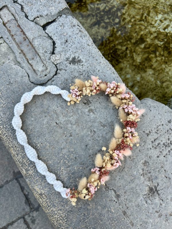 Coeur "I love you" macramé et fleurs séchées